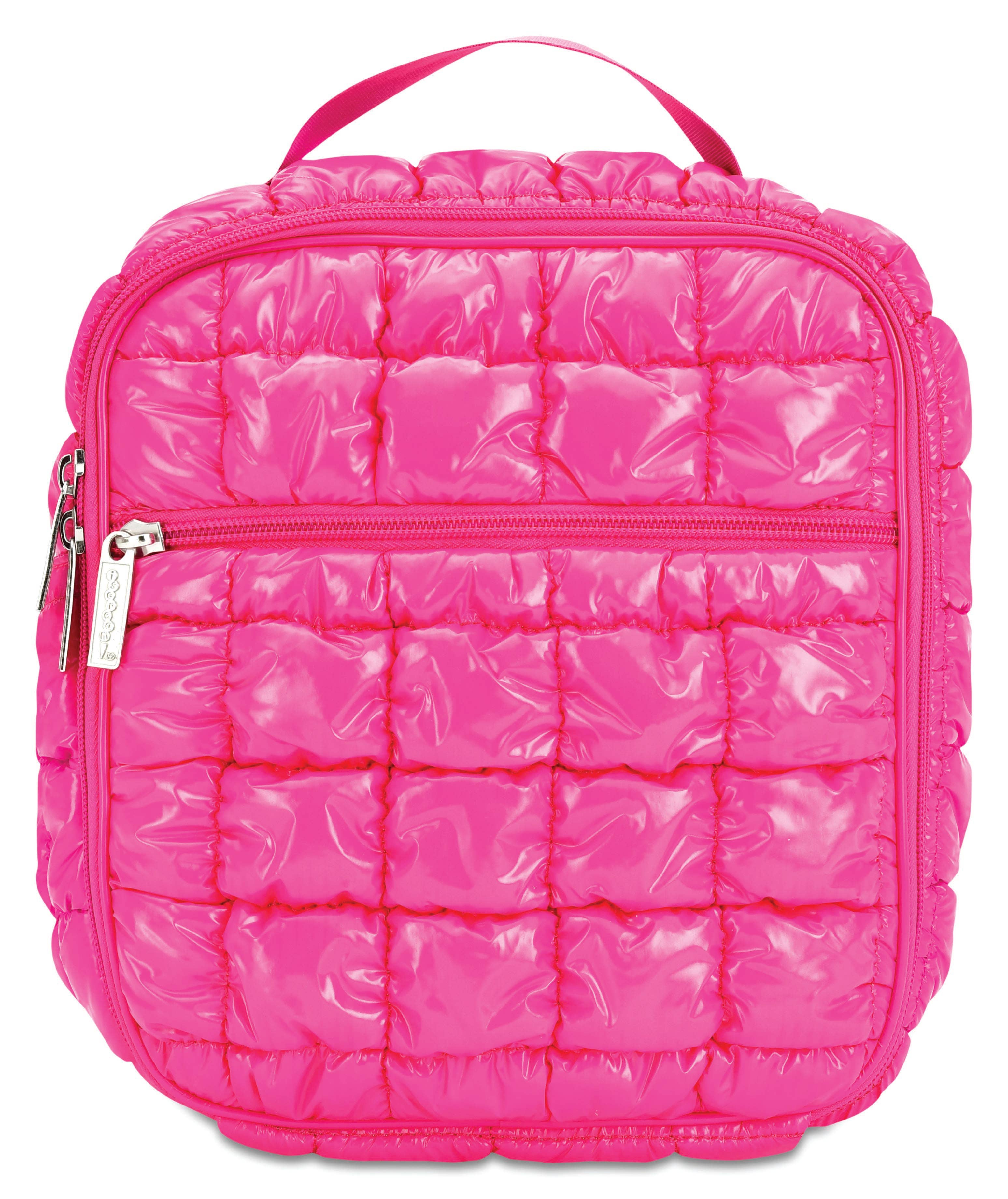 HOT PINK SHINY PUFFER LUNCH TOTE