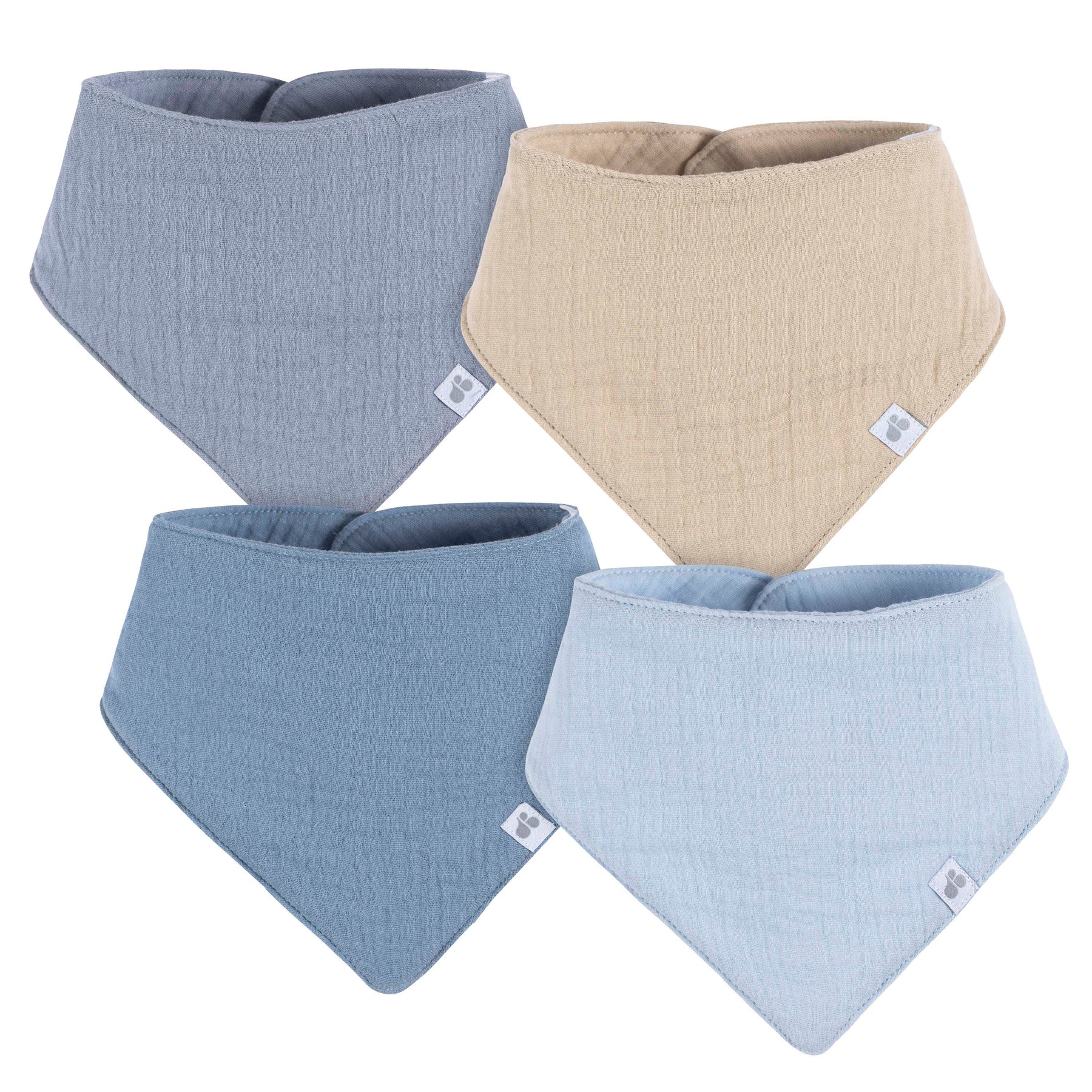 Lot de 4 bavoirs bandanas en mousseline - Bleu 