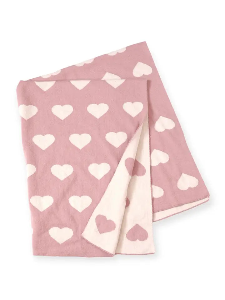 Personalized Hearts Reversible Organic Sweater Knit Baby Blanket