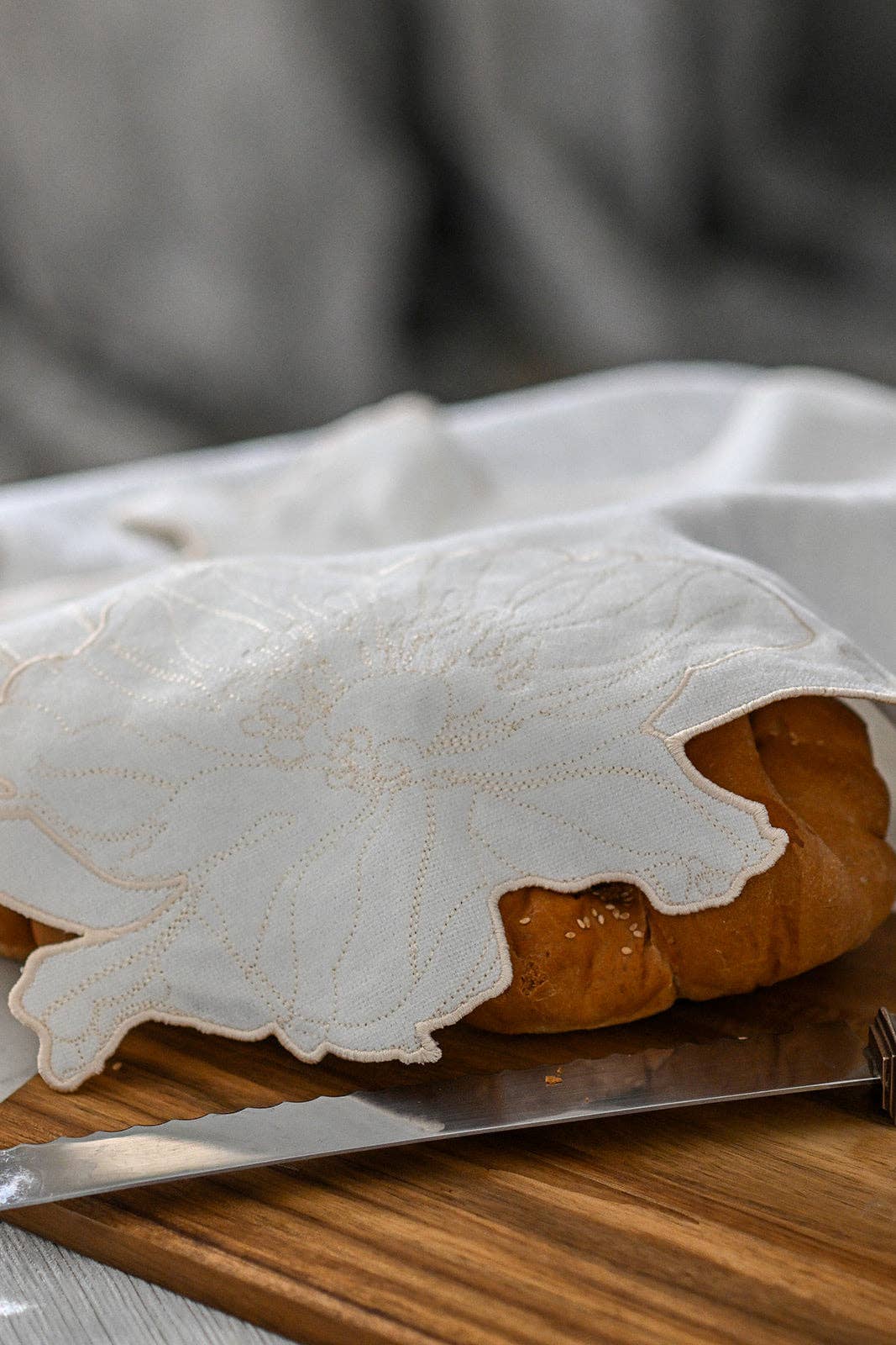 Ivory Flower Embroidered Challah Cover