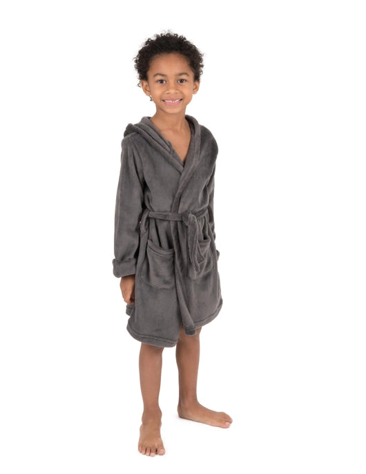 Kids Fleece Hooded Robe - GREY