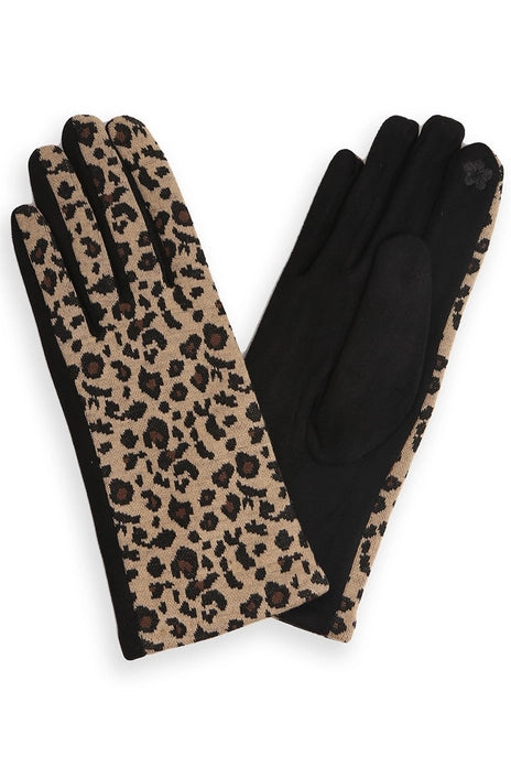 Camel Winter Leopard Pattern Smart Touch Gloves