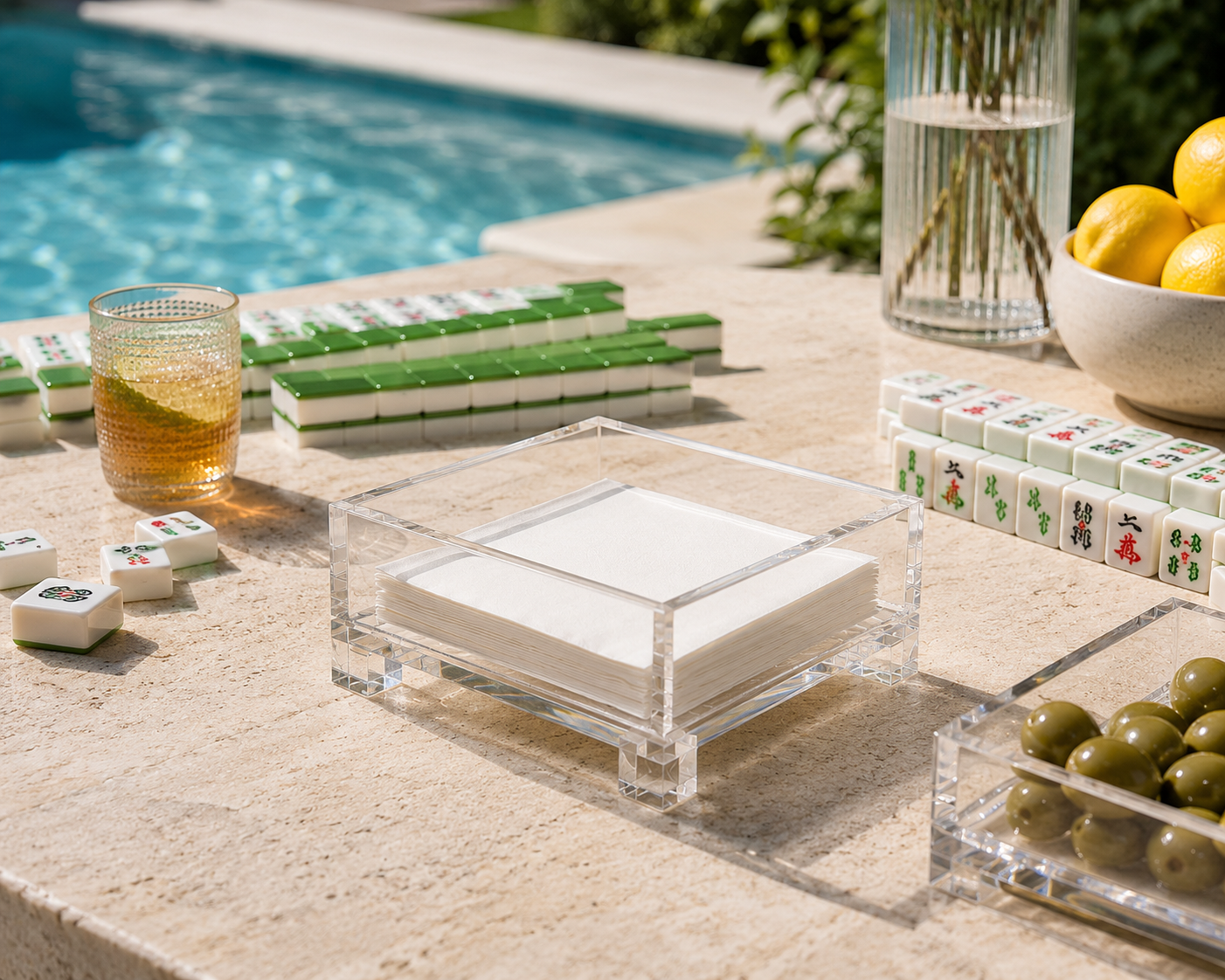 Clear Acrylic Cocktail Napkin Holder, Cube Feet