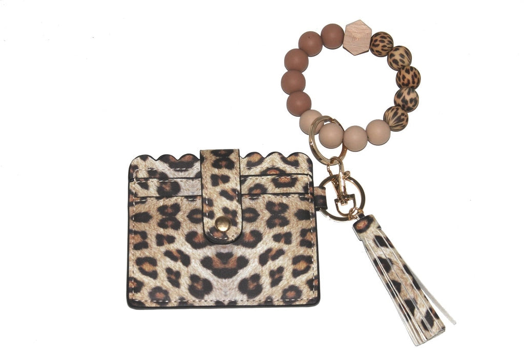 Leopard Pattern Beaded Wristlet