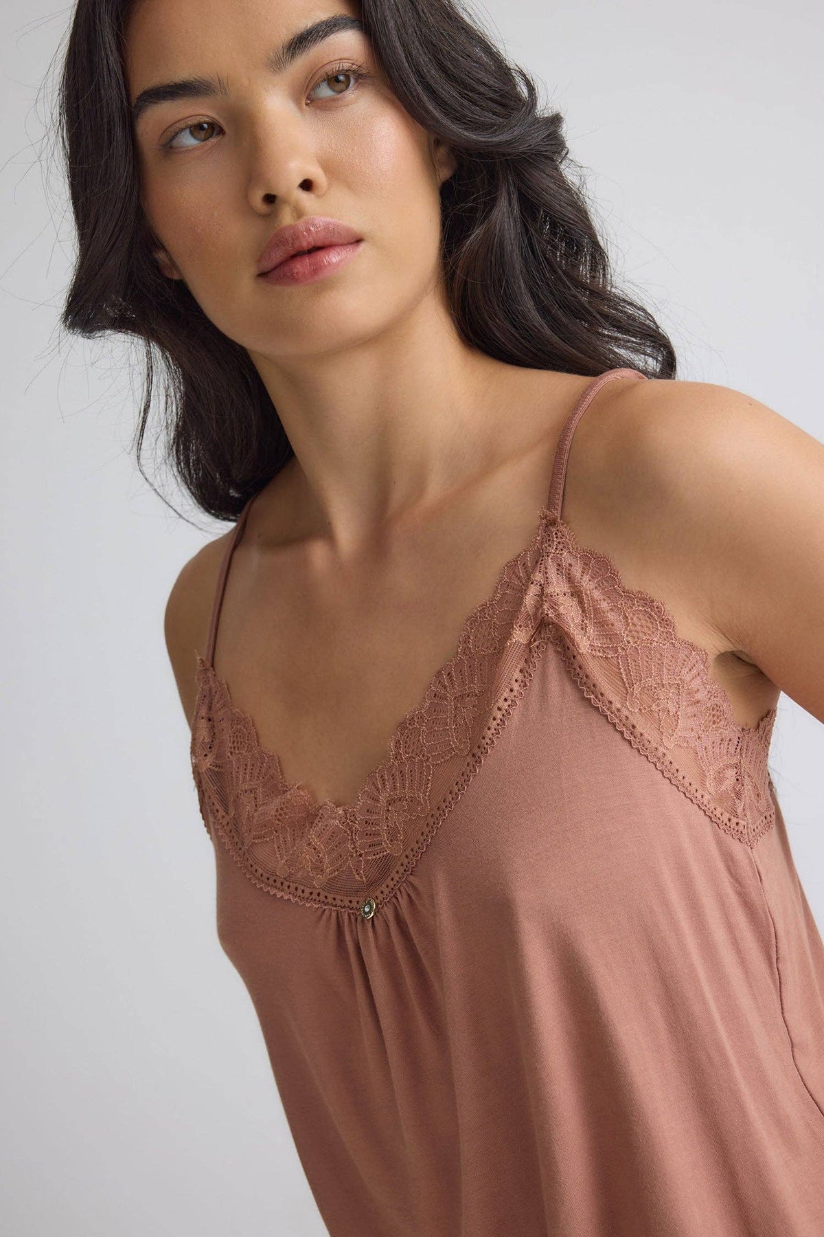 Bamboo Lace Cami Cropped Trouser Pajama Set - Mocha