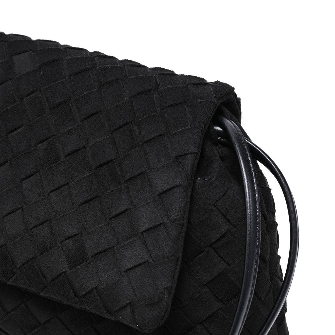 Woven suede flap Crossbody - black
