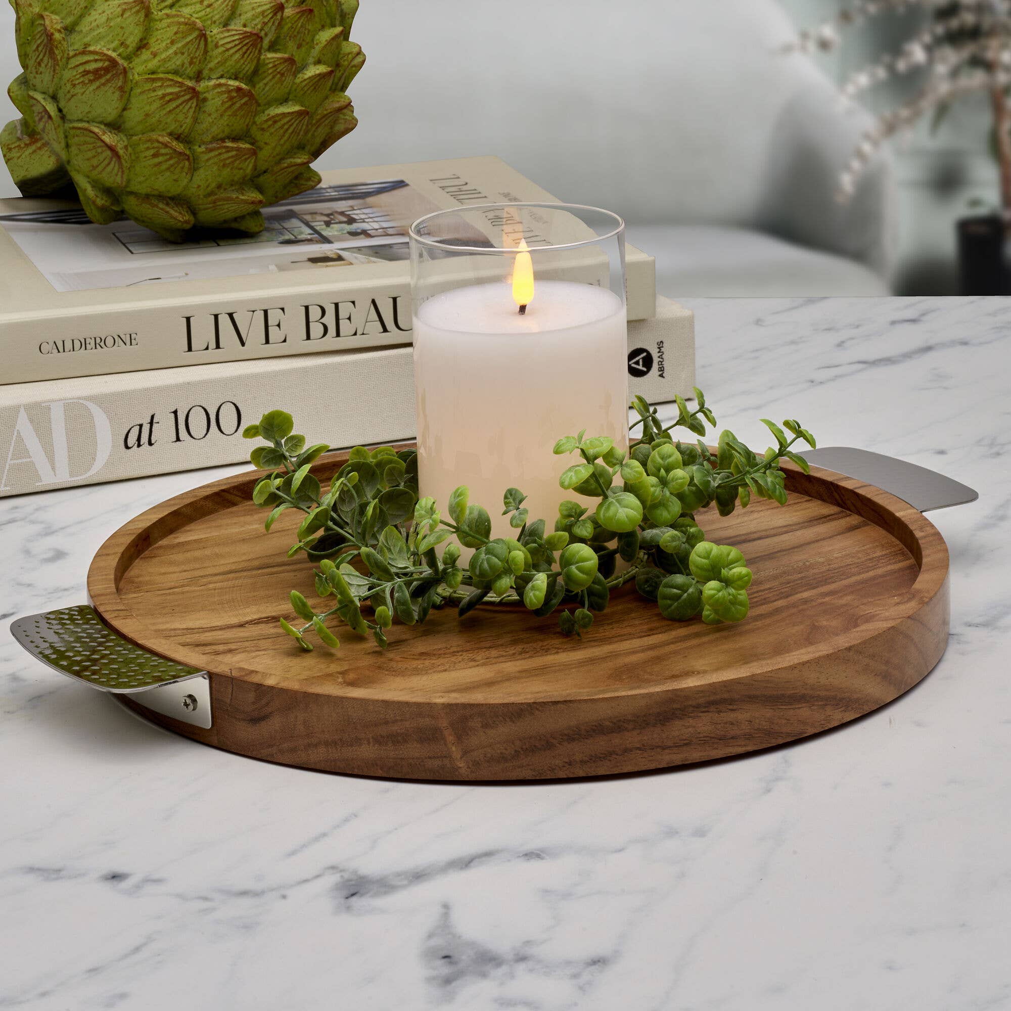 Round Acacia Wood Tray