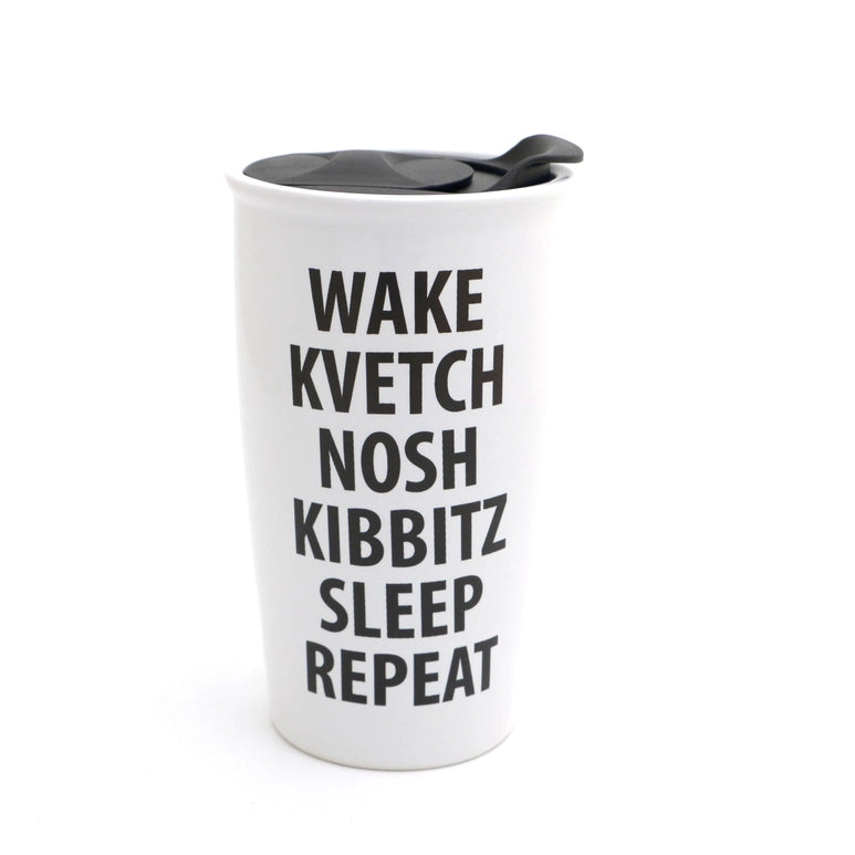 Tasse de voyage Wake Kvetch Nosh, Judaica par Lorrie Veasey 