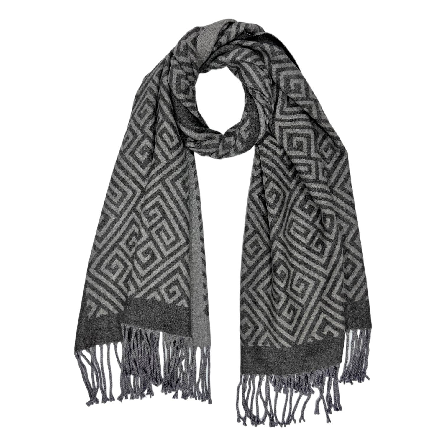 Maze print on cashmere blend scarf finished with tassels