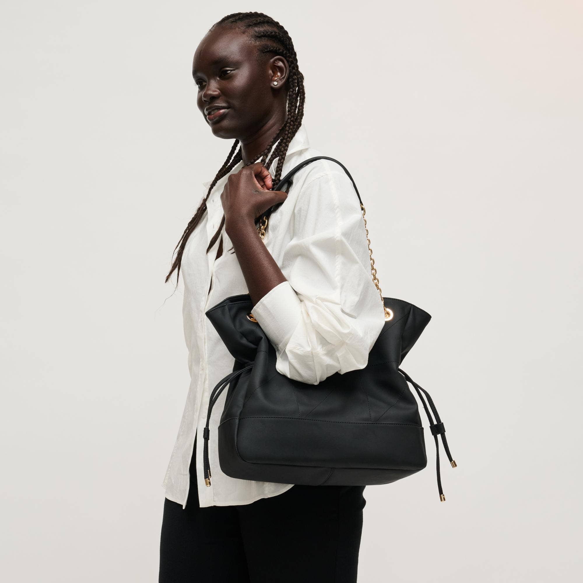 Cinched quilted Tote - black