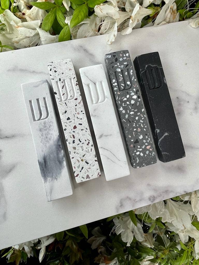 White Marble block Stone mezuzah