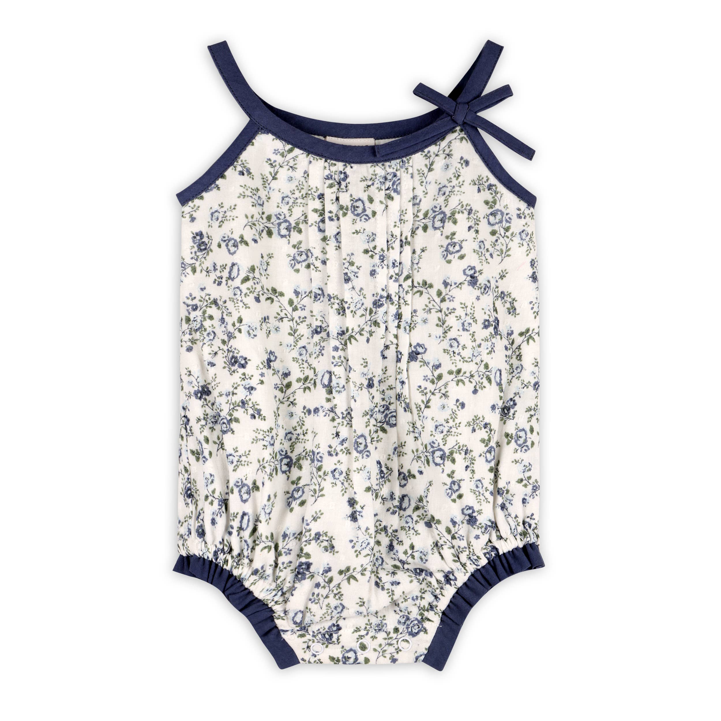 Navy Floral Muslin Baby Romper + Headband (organic)