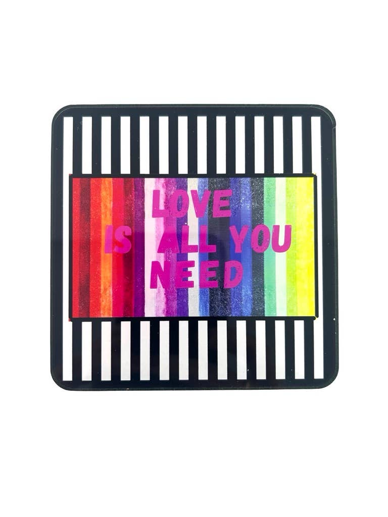 Set of 4 acrylic coasters in holder, Love is All You Need