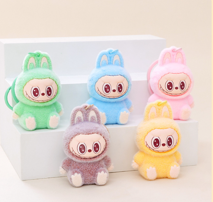 Labubu flocking backpack clip /keychain