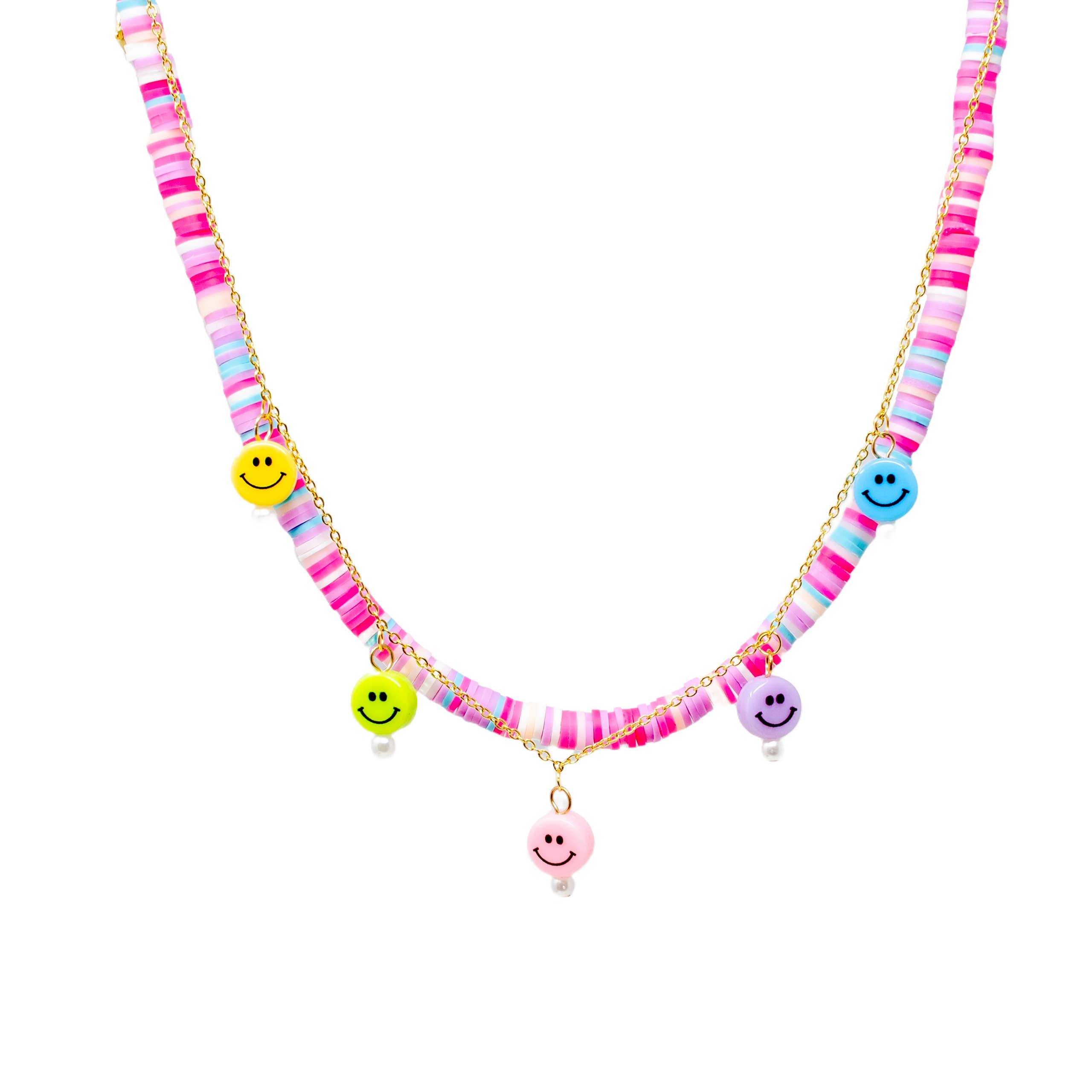 Colorful Disk Necklace & Charm Duo - Happy Faces