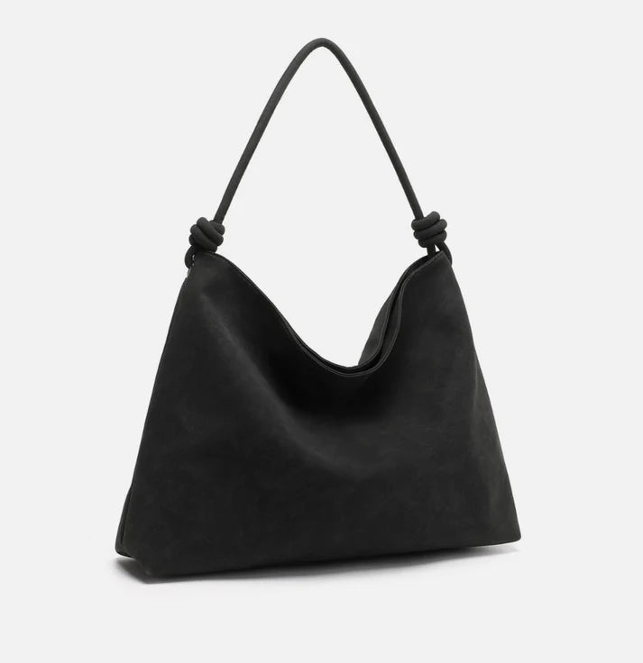Vegan Suede Hobo Bag - Black