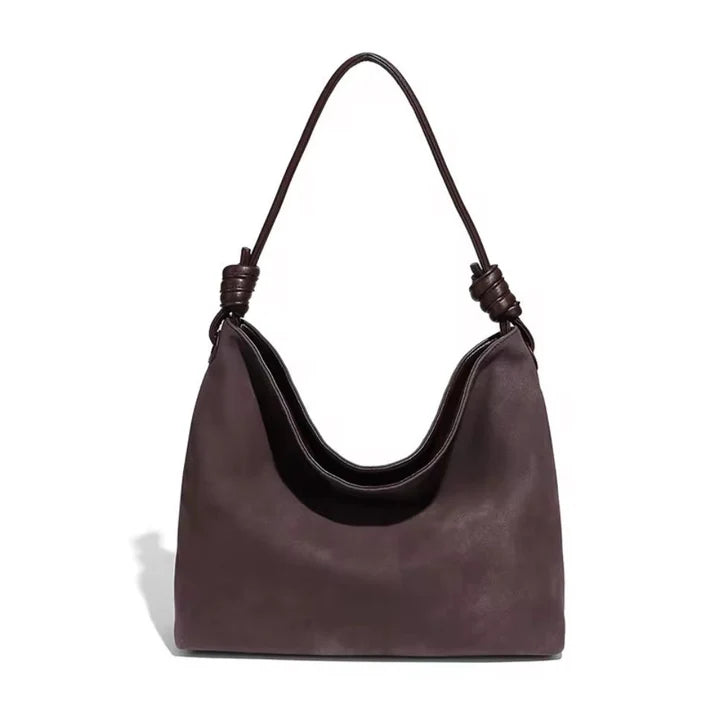 Vegan Suede Hobo Bag - Brown
