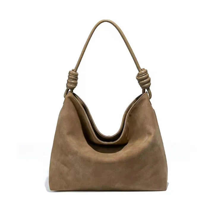 Vegan Suede Hobo Bag - Khaki