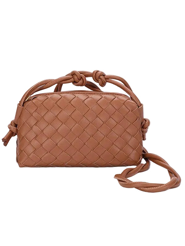 Woven Zipper Crossbody Bag - brown