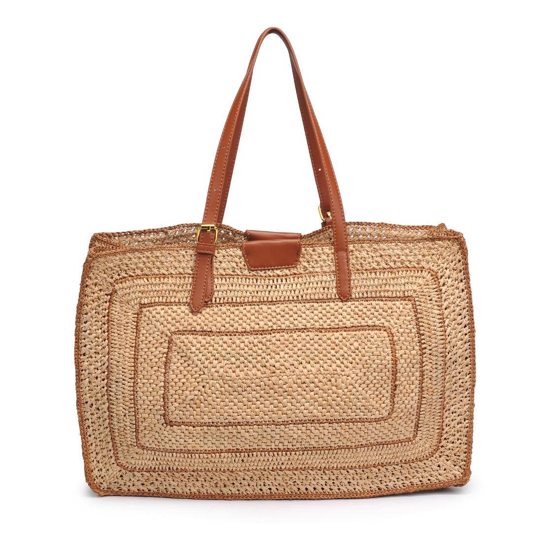 Sac cabas en raphia avec finitions dorées