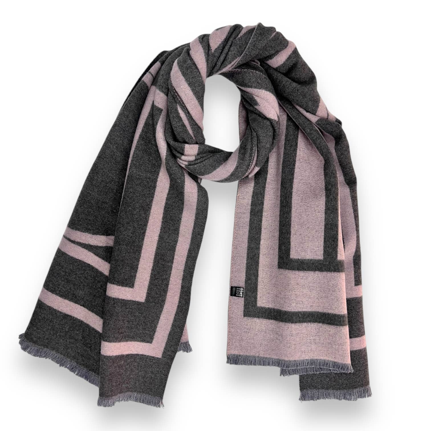 Pink Geometric print cashmere blend winter scarf