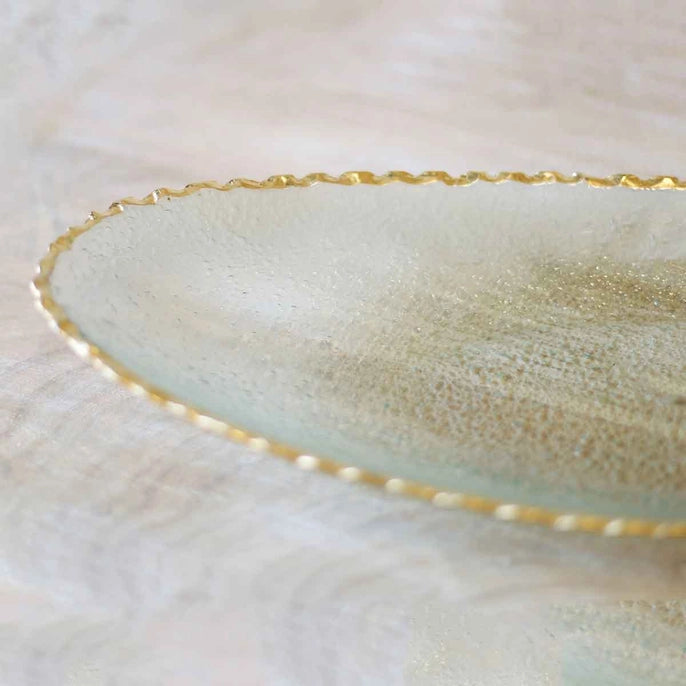 Glass Oval Serving Platter w/gold trim