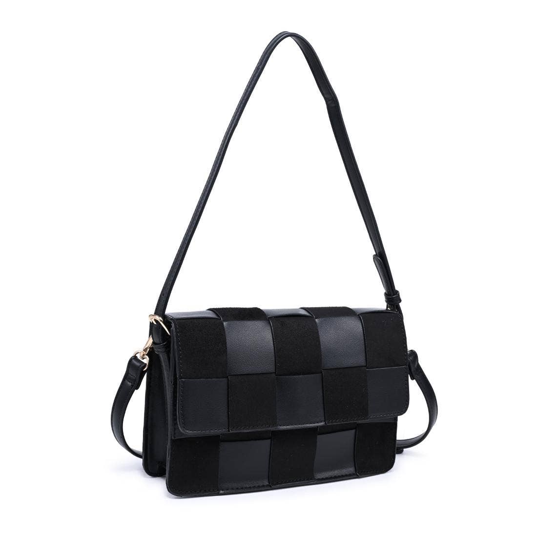 Vegan leather checkered Crossbody - black