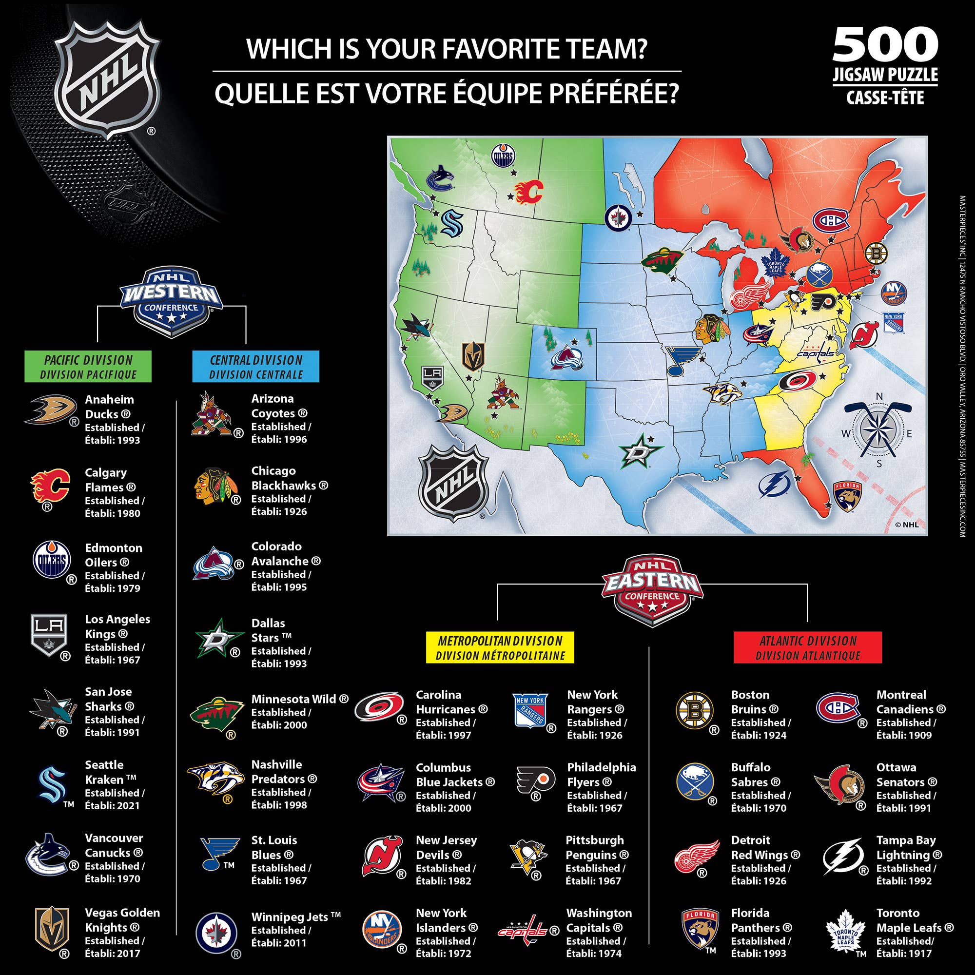 NHL - League Map 500 Piece Puzzle