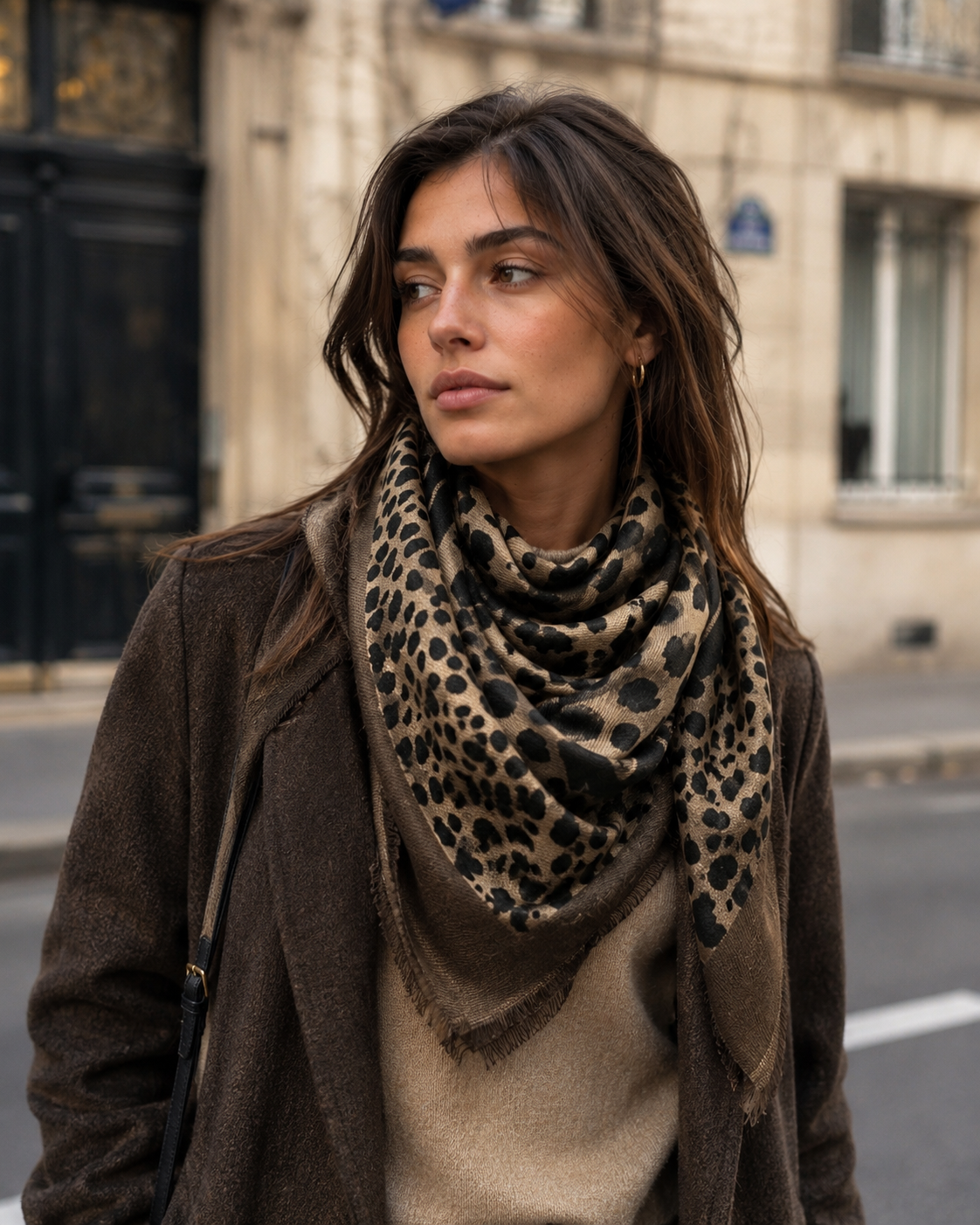 leopard square scarf - cafe