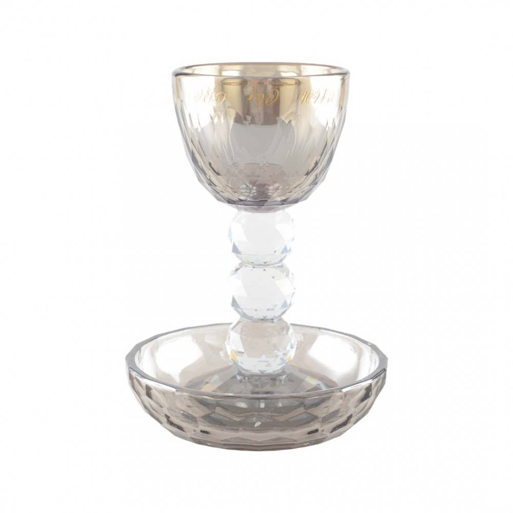 Smoked glass Kiddush cup with saucer