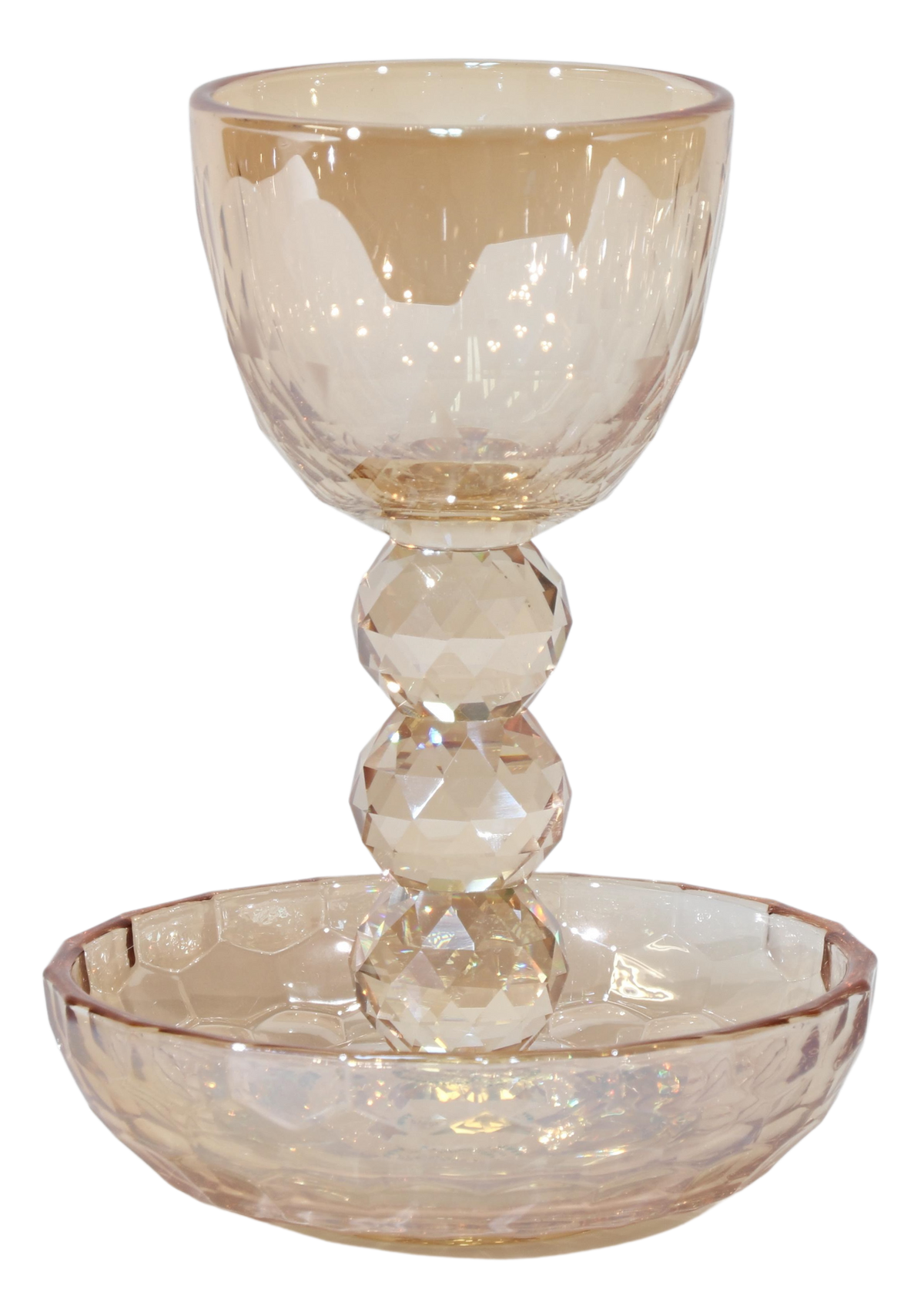 Crystal Gold Kiddush Cup with Tray Circle Design