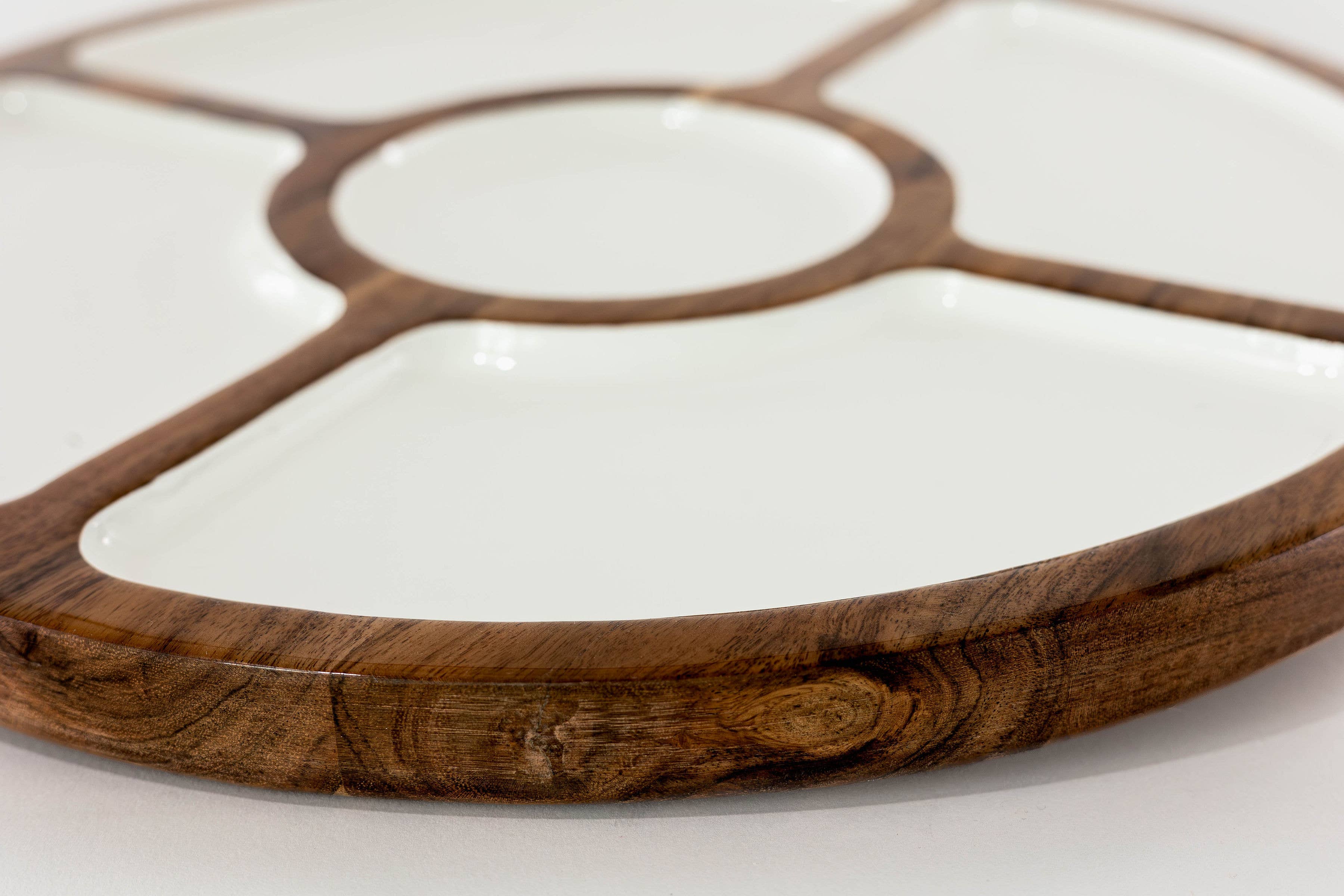 Mango Wood + White Compartment Lazy Susan