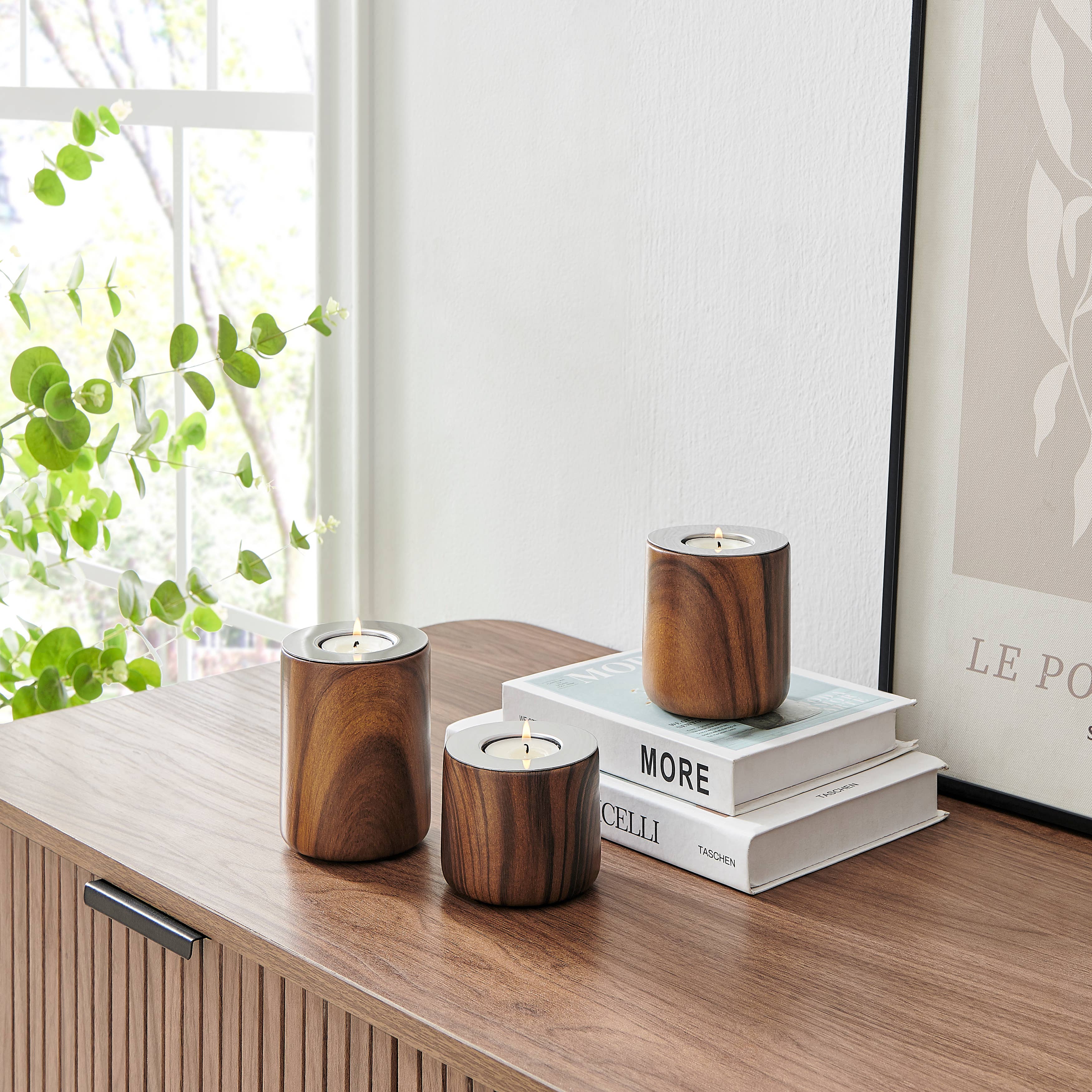 Hemming Modern Walnut Finish Tealight Candle Holder Set of 3