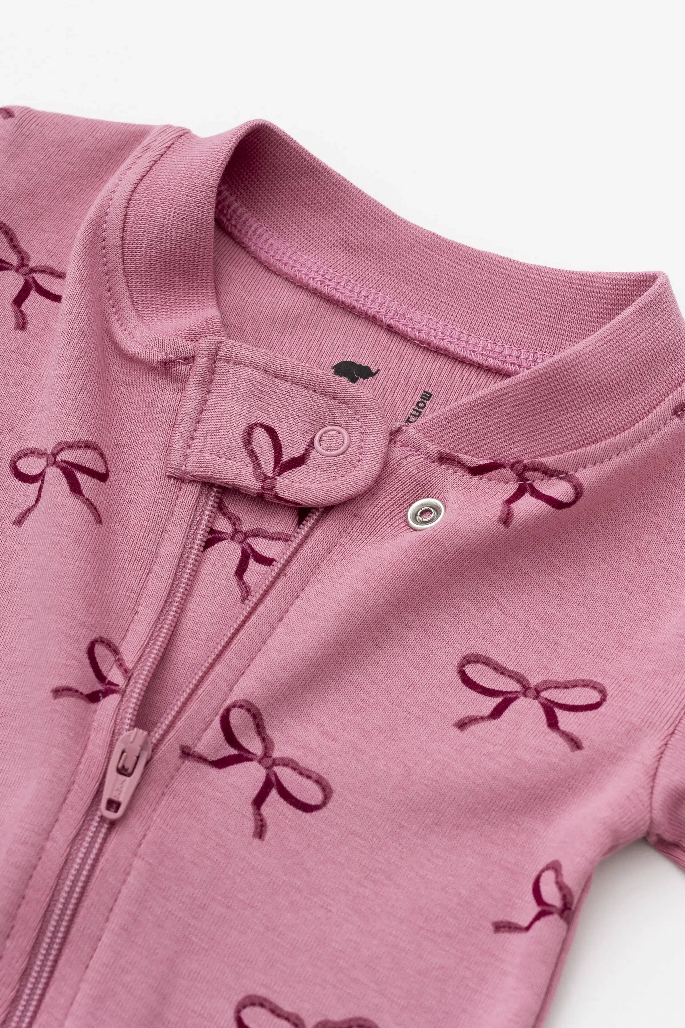 One-Piece Baby Pajamas Pink Ribbons