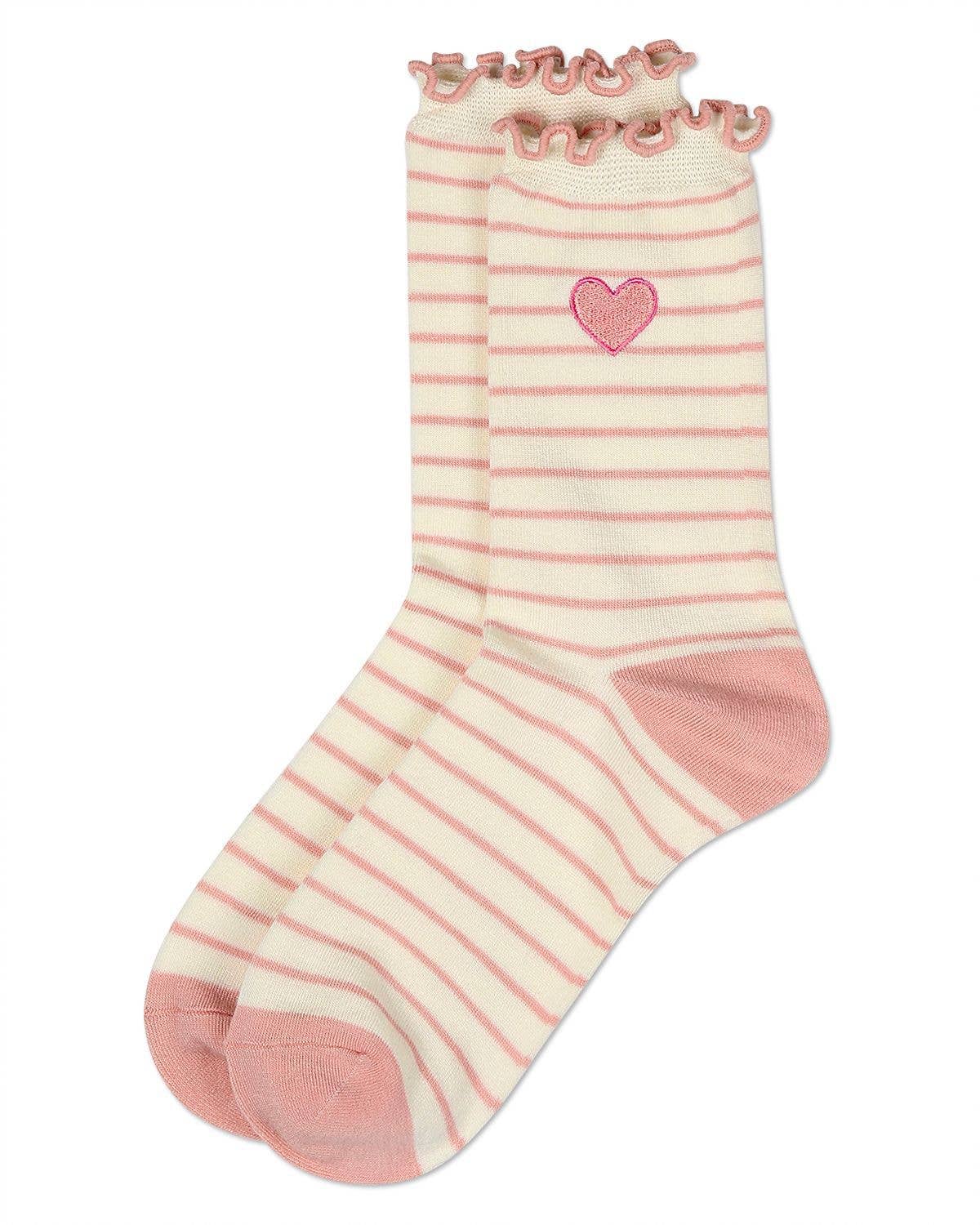 Women's Embroidered Heart Striped Socks
