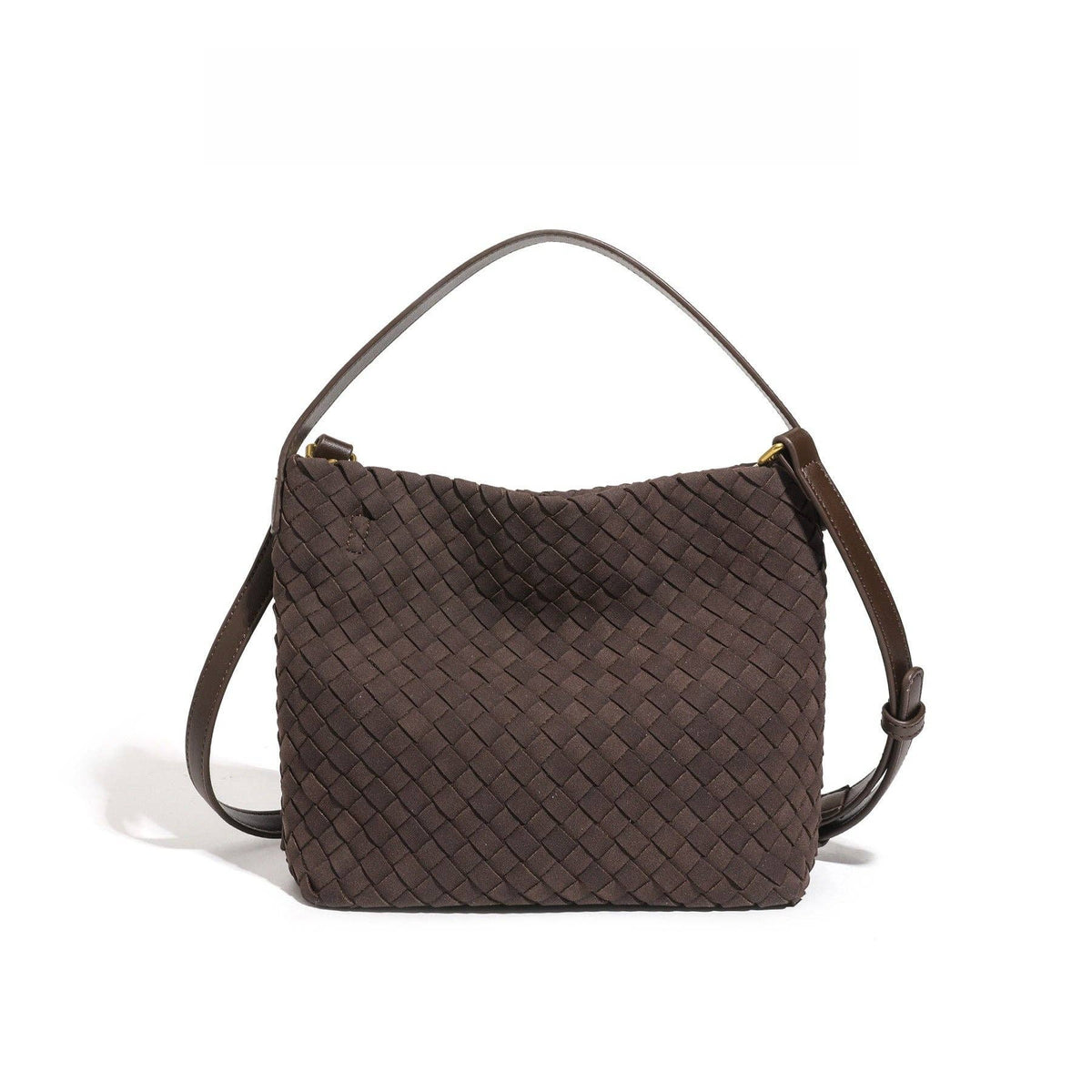 Woven Suede Shoulder Tote Bag - coffee