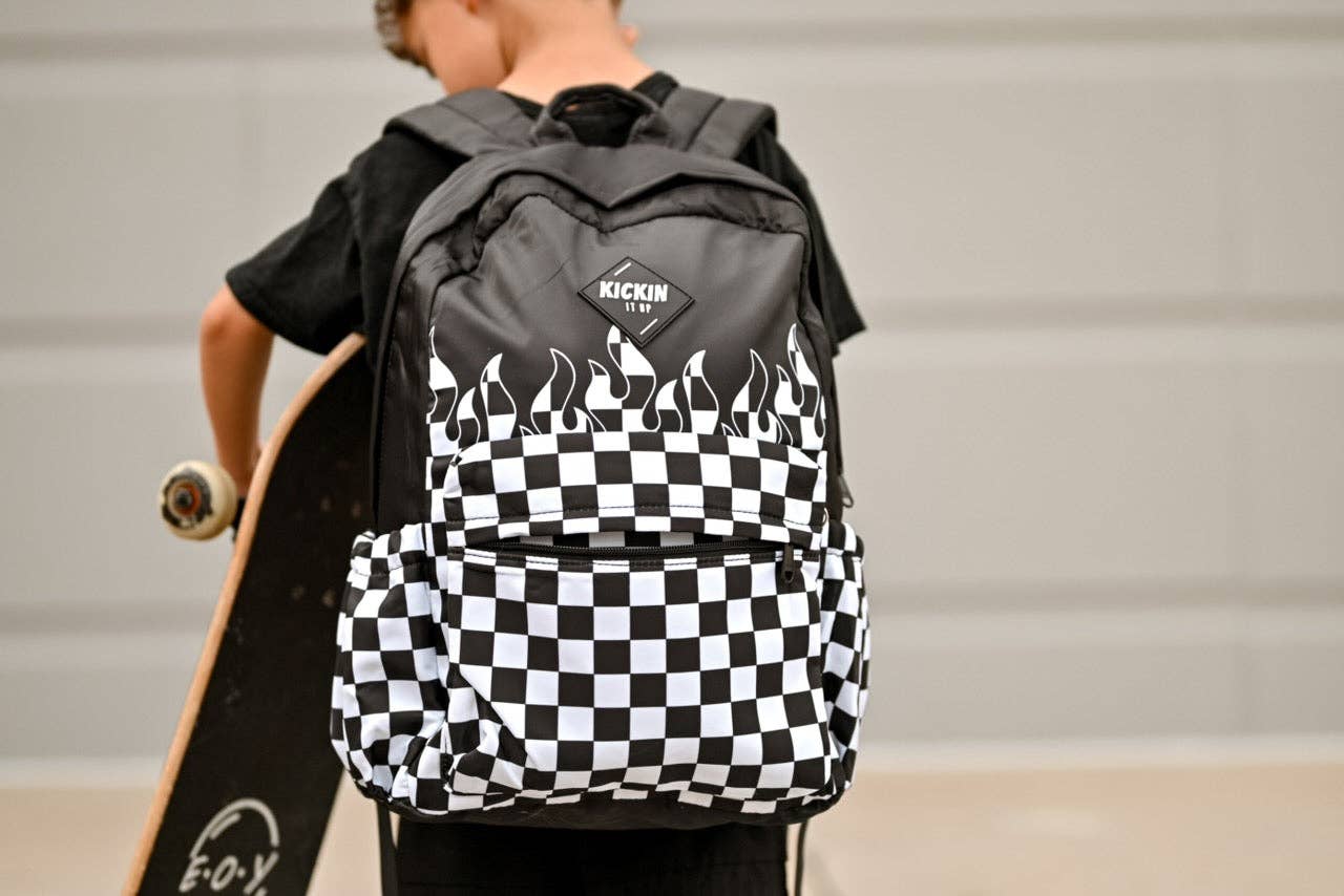 Checker Flames Full Size Backpack