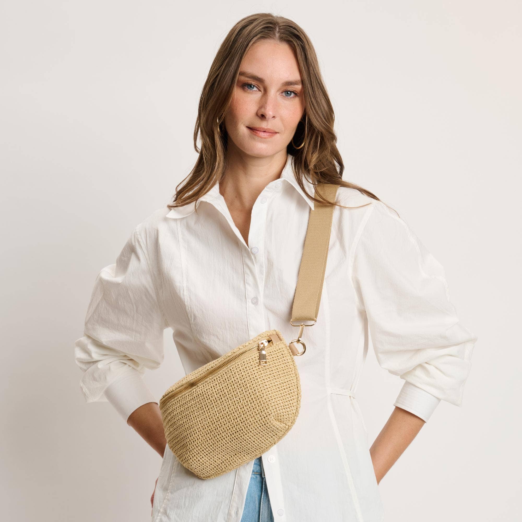 Grand sac banane tissé à carreaux