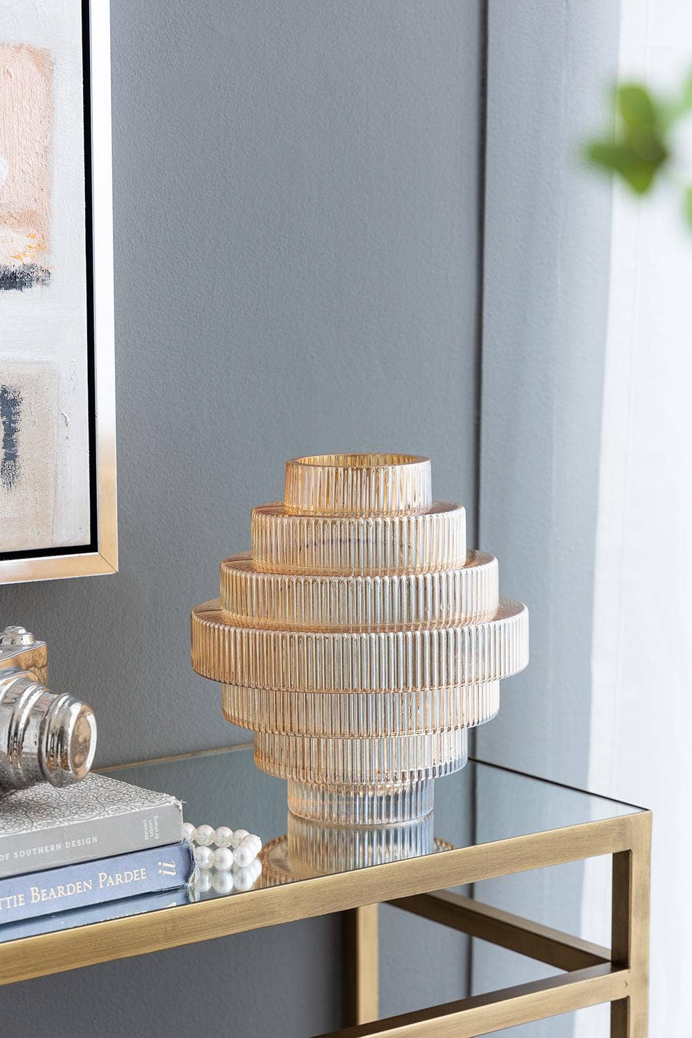 Ribbed tiered geometric Vase - amber