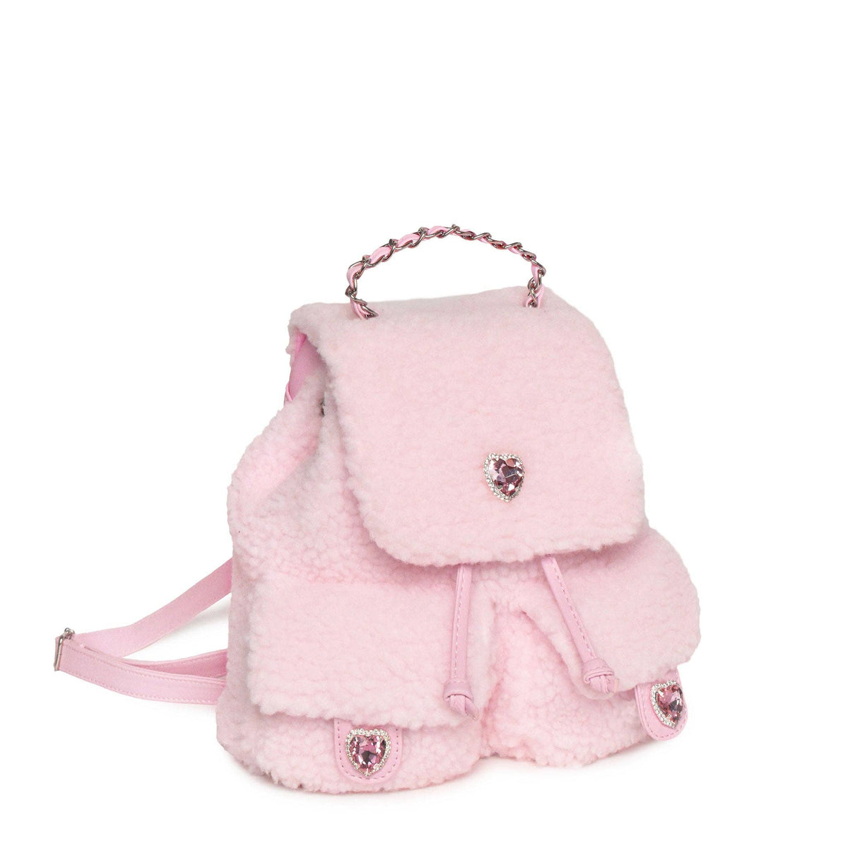 Heart Sherpa Drawstring Flap Mini Backpack