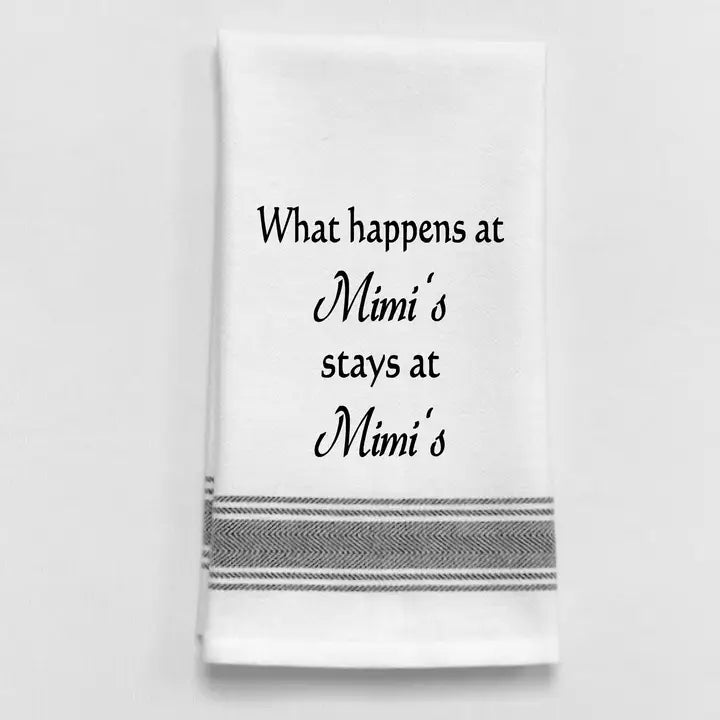 What Happens At Mimi’S Stays At Mimi's! White - Black Lined Trim