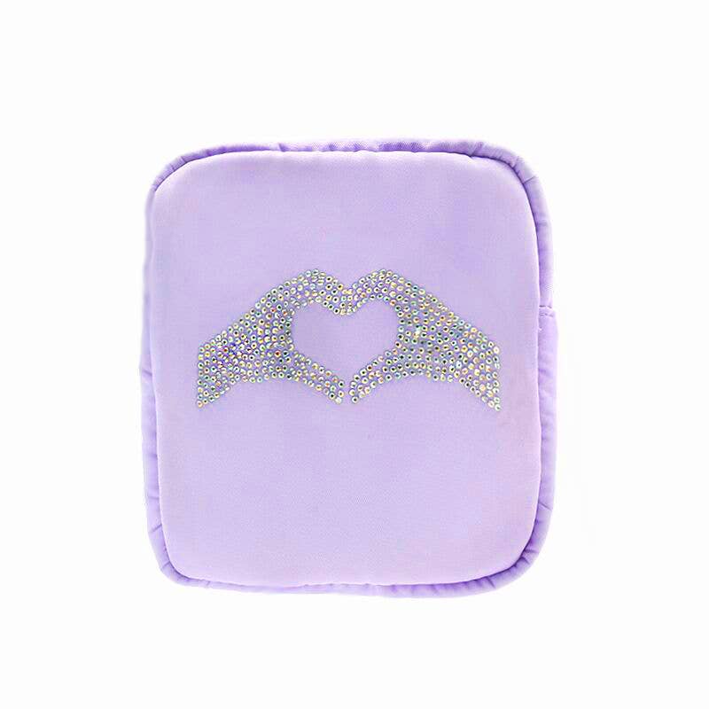 Varsity Collection Nylon Heart Hands Rhinestone Cosmetic Bag