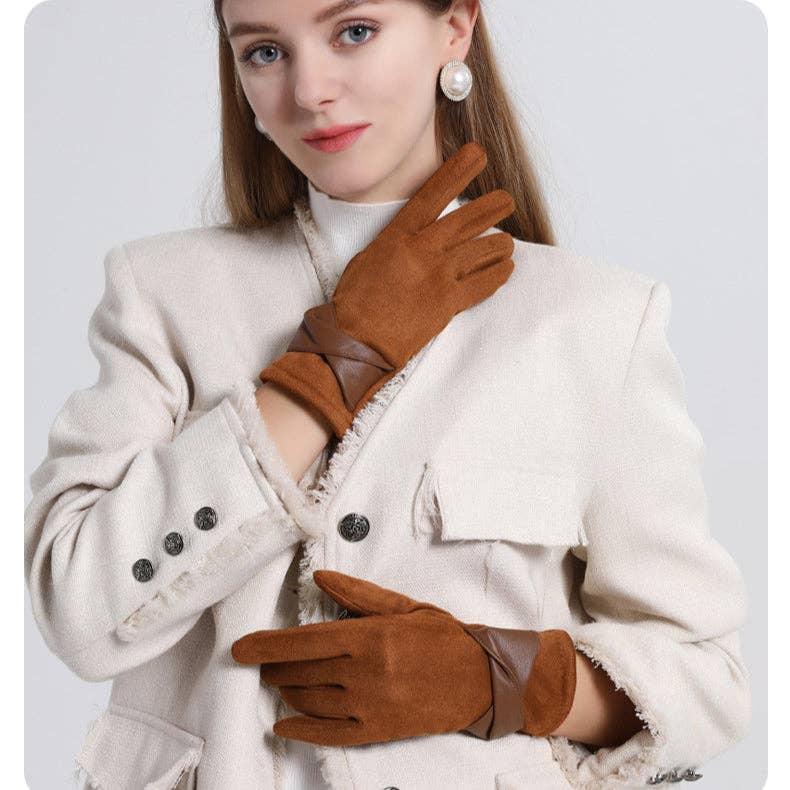 Elegant Suede Thermal Gloves - red brown