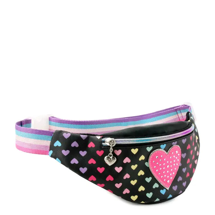 Heart-Printed Black Fanny Pack