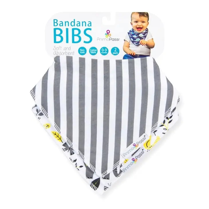 Baby Bandana Bib Neutral - (Elephant & Grey & Yellow Stripes)