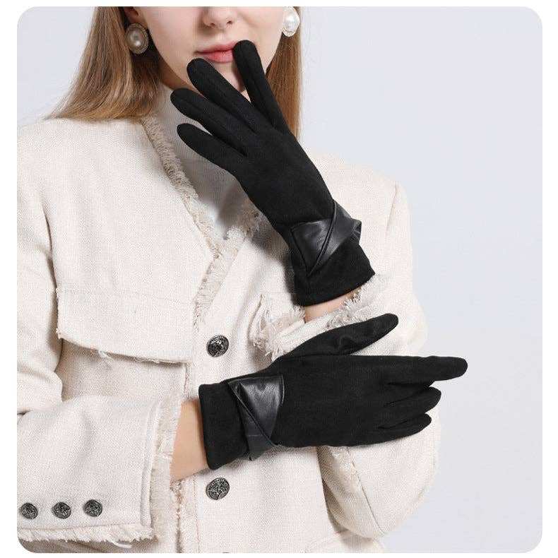 Elegant Suede Thermal Gloves - black