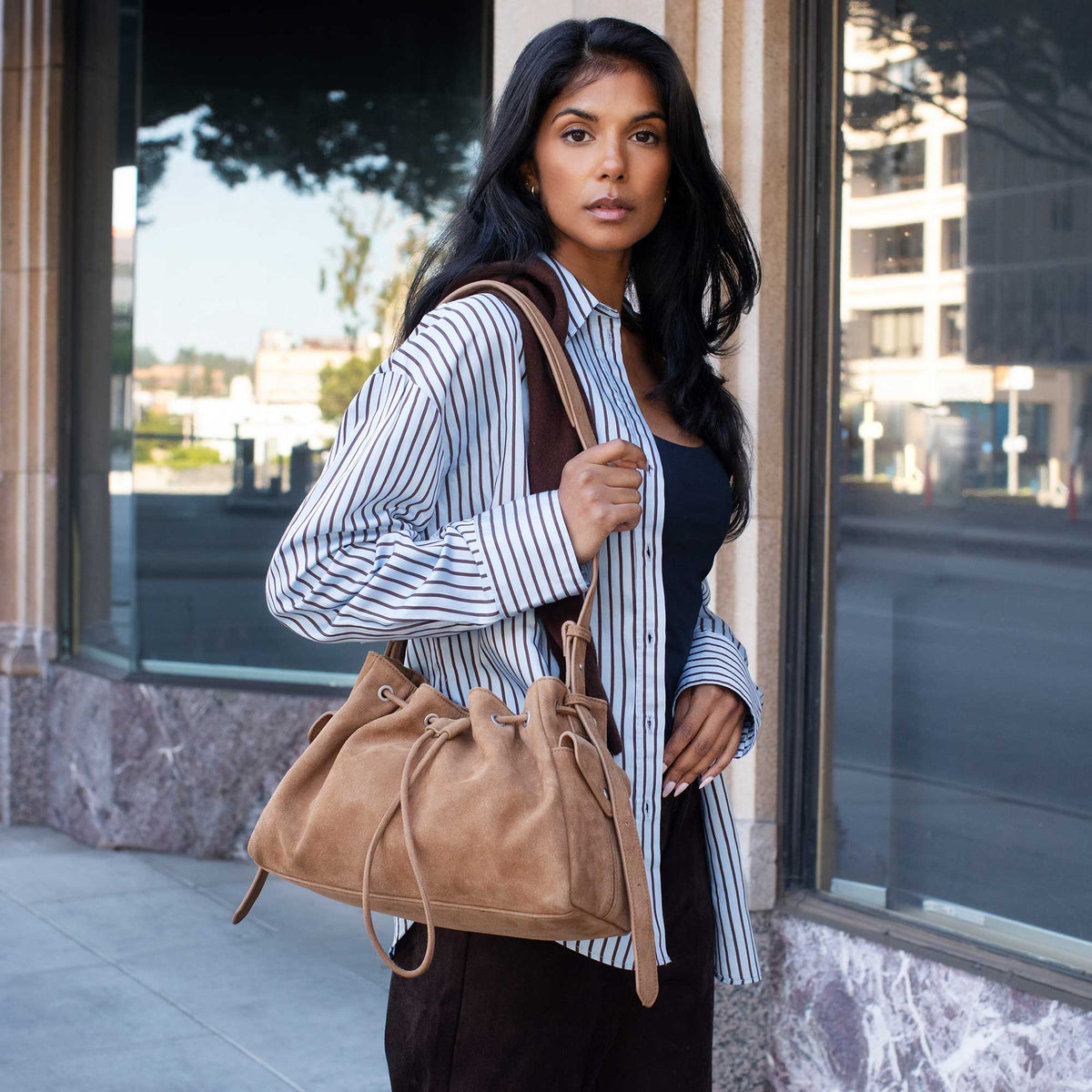 Chocolate Recycled Vegan Suede Shoulder Bag