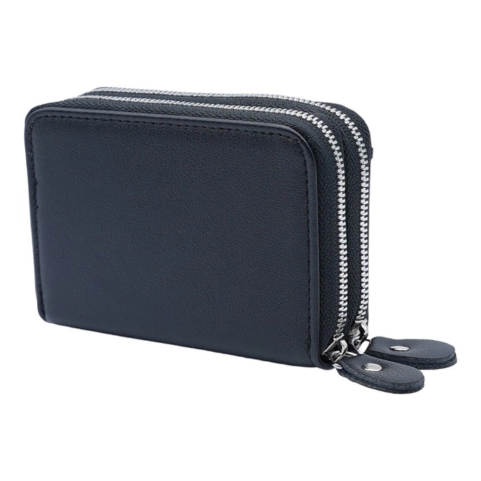 Leather Credit Card Holder& Wallet with Zipper - Black
