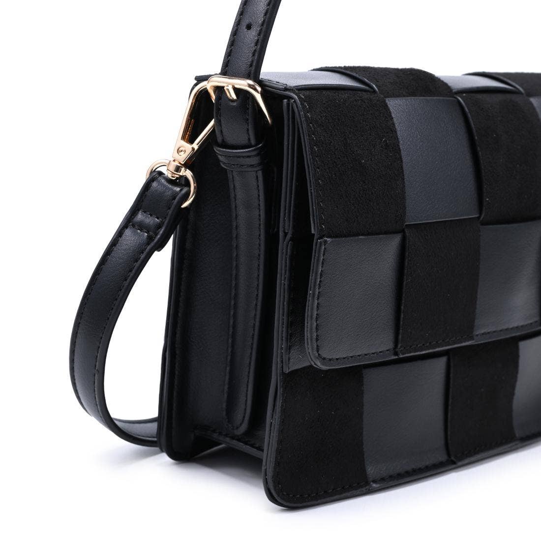 Vegan leather checkered Crossbody - black