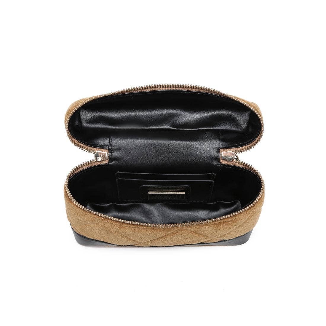 suede quilted vanity bag with chain